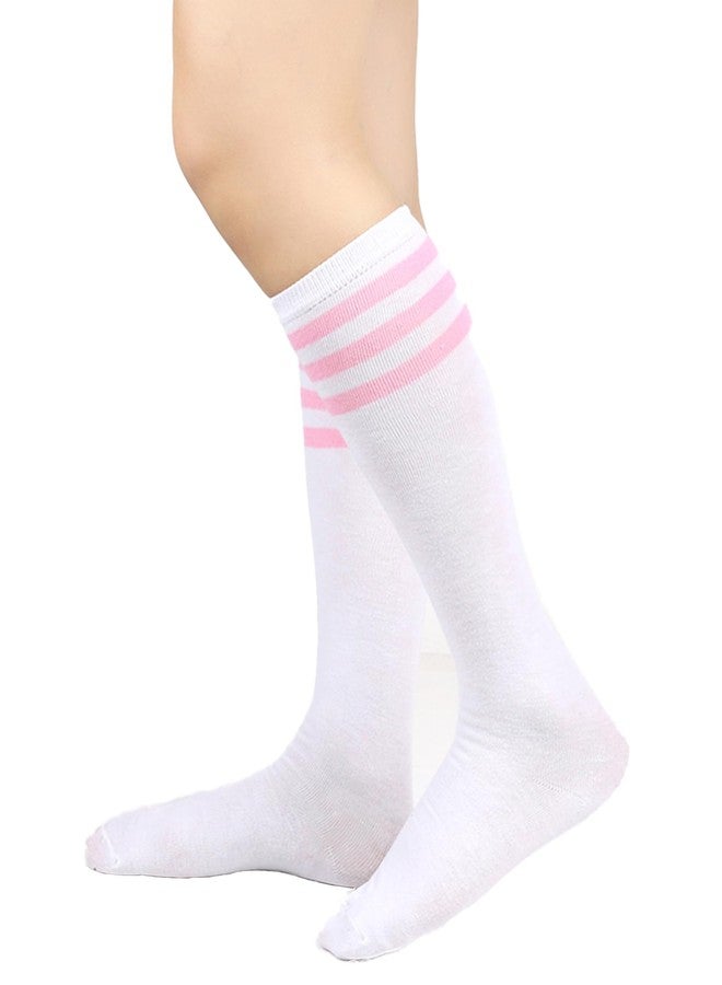 Prupoky Womens Knee High Socks Long Sock for Women Athletic Sports Thigh High Stockings Casual Striped Tube Socks for Women 3 Pack White Pink Black - Image 3
